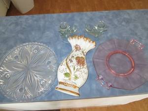 Lot of Glass Serving Plates, Candle...