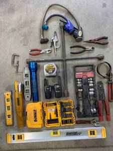 lot 11 image: DeWalt Tools, 2 Way Radios, Maglite, Misc. Tools