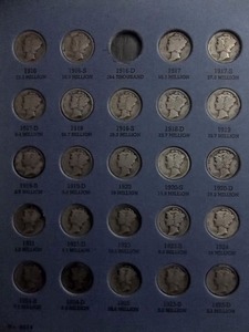 Nearly Complete Set Of Mercury Dimes 1916-1945 In Whitman Album