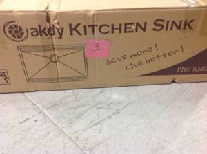 lot 3 image: AKDY KS0230 Undermount Handmade Stainless Steel Kitchen Sink not used