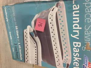 lot 18 image: Case of 5 White and Gray Collapsible Plastic and Rubber Laundry Basket not used