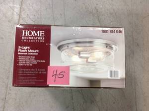 lot 45 image: Silveroak 13 in. 2-Light Brushed Nickel Flush Mount with Clear Seedy Glass Shade not used