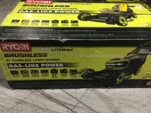 lot 102 image: Ryobi 21 in. 40-Volt Lithium-Ion Brushless Cordless Walk Behind Self-Propelled Mower with 7.5 Ah BatteryCharger Included not used