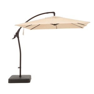 lot 101 image: Hampton Bay 8 ft. Square Aluminum Cantilever Offset Outdoor Patio Umbrella in Putty Tan not used