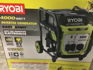 lot 106 image: RYOBI 4000-Watt Gasoline Powered Digital Inverter Generator Used missing wheels in good condition