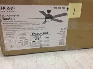 lot 1 image: Baxtan 56 in. LED Matte Black Ceiling Fan with Light in good condition