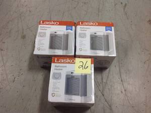 lot 26 image: Lot of 3 Lasko 1,500-Watt Electric Ceramic Space Heater with ALCI Safety Plug for Bathroom Use