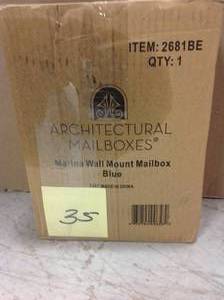 lot 35 image: Architectural Mailboxes Marina Blue Wall Mount Mailbox  in good condition