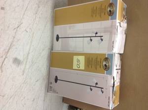 lot 50 image: Lot of 2 64.5 in. Black Track Tree Floor Lamp with 3 White Plastic Shades by Hampton Bay  open box customer return