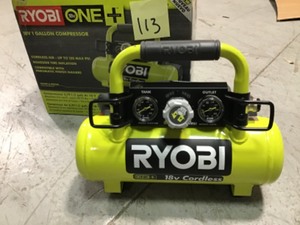lot 113 image: Ryobi 18-Volt ONE Cordless 1 Gal. Portable Air Compressor (Tool-Only) in good condition
