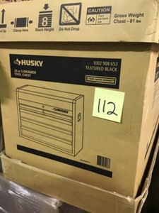 lot 112 image: Husky 26 in. W 5-Drawer Tool Chest in Textured Black not used
