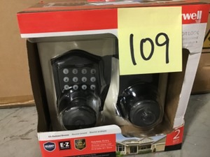 lot 109 image: Honeywell Oil Rubbed Bronze Keypad Electronic Knob Entry Door Lock