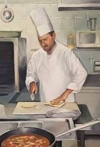 lot 63 image: Original Oil on Canvas  Chef at Work