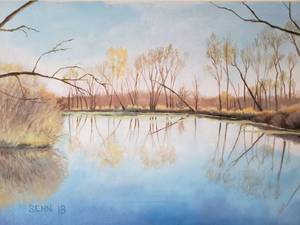 lot 101 image: Original Oil - Late Fall on the Creek