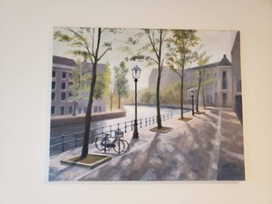 lot 65 image: Artist Signed Original Art  Bikes by the Canal