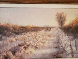 lot 67 image: Marc Hanson Signed Original Oil Painting Pheasants in the Lane