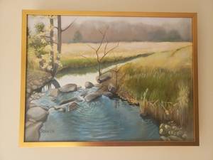 lot 96 image: Original Oil painting  Tranquil Stream