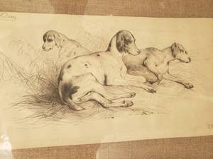 lot 113 image: Original Sketch, Wornout Hunting Dogs