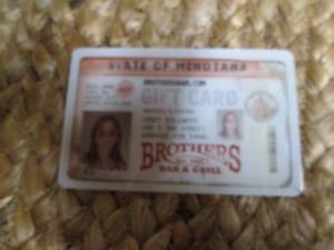 $25.00 Gift card for Brothers bar & grill with a location in Minneapolis