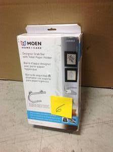 lot 6 image: MOEN 8 in. x 1 in. Screw Grab Bar with Integrated Paper Holder in Chrome &nbspin good condition