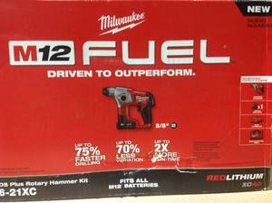 lot 45 image: Milwaukee M12 FUEL 12-Volt Lithium-Ion 58 in. Brushless Cordless SDS-Plus Rotary Hammer Kit W One Battery & Bag in good condition