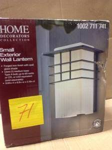 lot 71 image: Home Decorators 1-Light Forged Iron Outdoor Wall Lantern Sconce with Opal Glass in good condition