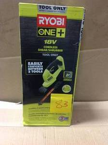 lot 83 image: Ryobi ONE 18-Volt Lithium-Ion Cordless Battery Grass Shear and Shrubber Trimmer in good condition