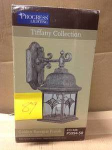 lot 89 image: Progress Lighting Tiffany Collection 1-Light Golden Baroque Wall Lantern not used