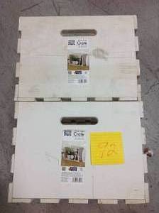 lot 92 image: Lot of 2 Crates & Pallet Large Washed Wood Crate in White