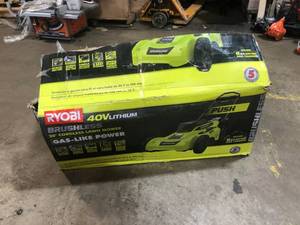 RYOBI 20 in. 40-Volt Brushless Lithium-Ion Cordless Battery Walk Behind Push Lawn Mower 5.0 Ah BatteryCharger Included in good  conditions