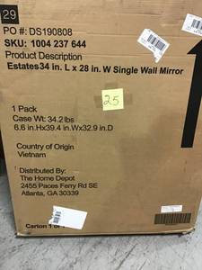 lot 25 image: HOME DECORATORS COLLECTION Estates 34 in. L x 28 in. W Single Wall Mirror(NOT USED)