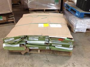 lot 29 image: PALLET WITH 15 CASES OF CAP A TREAD Sterling OakGray Birch Wood 47 in. Length x 12-18 in. Deep x 1-1116 in. Height Vinyl Overlay for Stairs 1 in. T