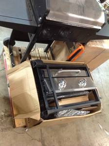 lot 40 image: PALLET WITH A DYNO-GLO 2-Burner Open Cart Propane Gas Grill in Stainless Steel and Black with Side Burner & MORE (SEE PICS)