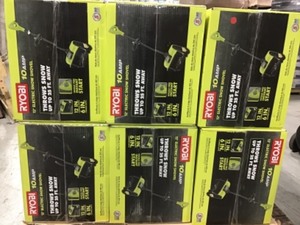 lot 53 image: PALLET INCLUDES 7 RYOBI 12 in. 10 Amp Corded Electric Snow Blower Shovel