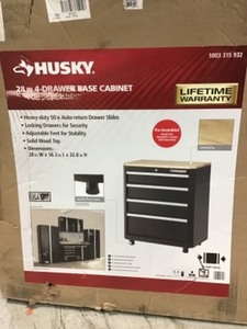 lot 58 image: HUSKY  30 in. H x 28 in. W x 18 in. D 4-Drawer Welded Base Cabinet in Black