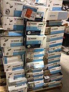 Tall pallet with assorted Moen Faucets for Parts or Repair