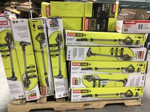 Pallet whit RYOBI 18-Volt ONE Lithium-Ion Cordless Stick Vacuum Cleaner, Tools and more original costumer Returns
