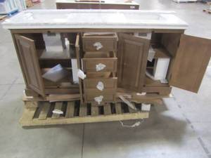 lot 400 image: Home Decorators Collection Clinton 72 in. W Double Vanity in Almond Latte with Natural Marble Vanity Top in White with White Basin 9785100810