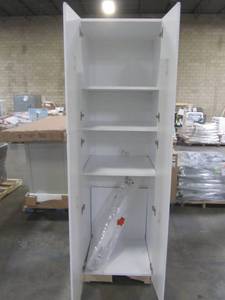 lot 409 image: Lifeart Cabinetry Shaker Assembled 24x90x27 in. Tall Pantry Cabinet with 4-Doors in White ALW-PC2490