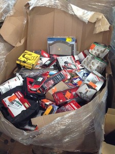 Gaylord Full of Branded  Hand Tools(Husky,Dewalt,etc) Door Hardware assorted styles and conditions, some in like new condition some missing pcs review pictures
