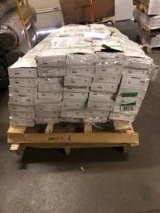 Blue Pallet whit 32 cases of Ridge Hardwood Flooring Wire Brushed Oak Bark 34 in. T x 4 in. W x Random Length Solid Hardwood Flooring (16 sq. ft.  case) retail $ 2242