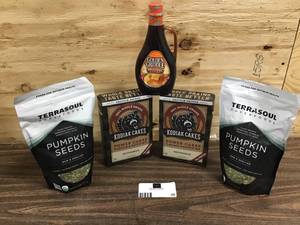 Mixed Lot Of Kodiak Cakes Waffle Mix, Golden Griddle Syrup, Terrasoul Pumpkin Seeds