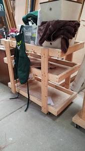 lot 164 image: Rolling Wood 3 tier Shelf
