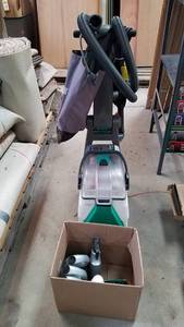 lot 166 image: Bissell Big Green Carpet Cleaner w Cleaner and Assorted Hoses
