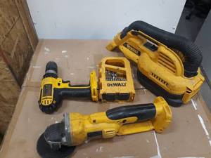 lot 260 image: DeWalt Vacuum, 4-12 Angle Grinder and 12 Drill  Misc. Drill Bits - No Batteries or Charger