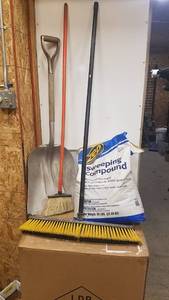 lot 231 image: Push Broom, Aluminum Scoop Shovel and Sweeping Compound