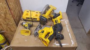 lot 254 image: DeWalt 18V Circular Saw, 14 Impact, Sawzall and Jigsaw w Dual Charger