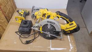 lot 255 image: DeWalt 18V Circular Saw, 14 Impact and Jigsaw w Charger