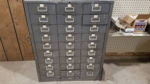 lot 290 image: 27 Drawer Steel Storage  Parts Cabinet