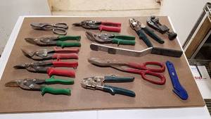 lot 312 image: Large Lot of Tin Snips and Other Assorted Duct Work Tools
